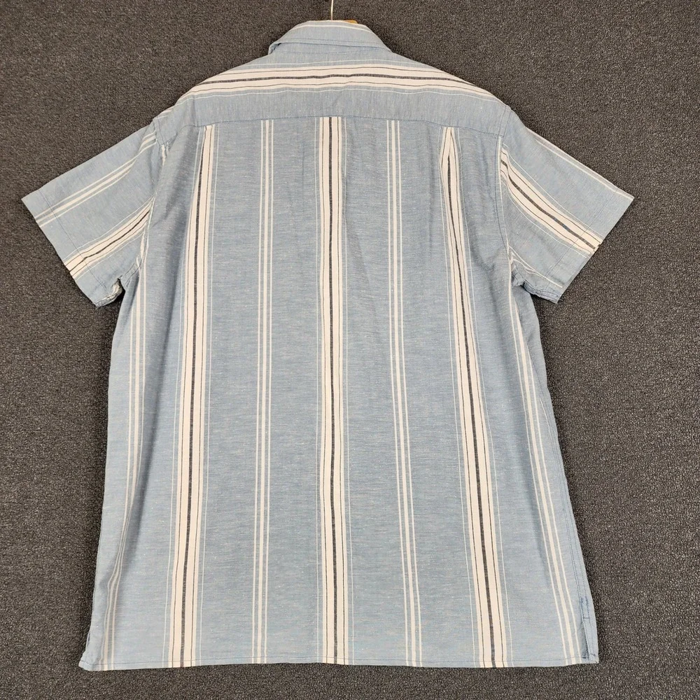 AEROPOSTALE Mens Striped Short Sleeve Button Up‎ Shirt Size L Blue Cotton Hemp